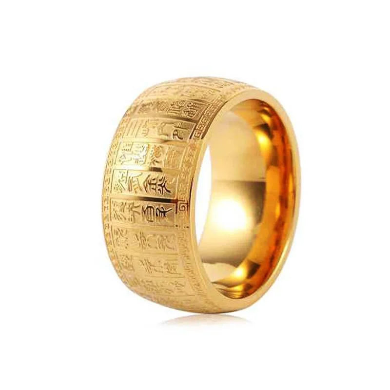 Fashion Titanium steel Chinese seal characters Carving Taoism Taiyi Golden Light Mantra Pray for good luck Charms Ring Jewelry