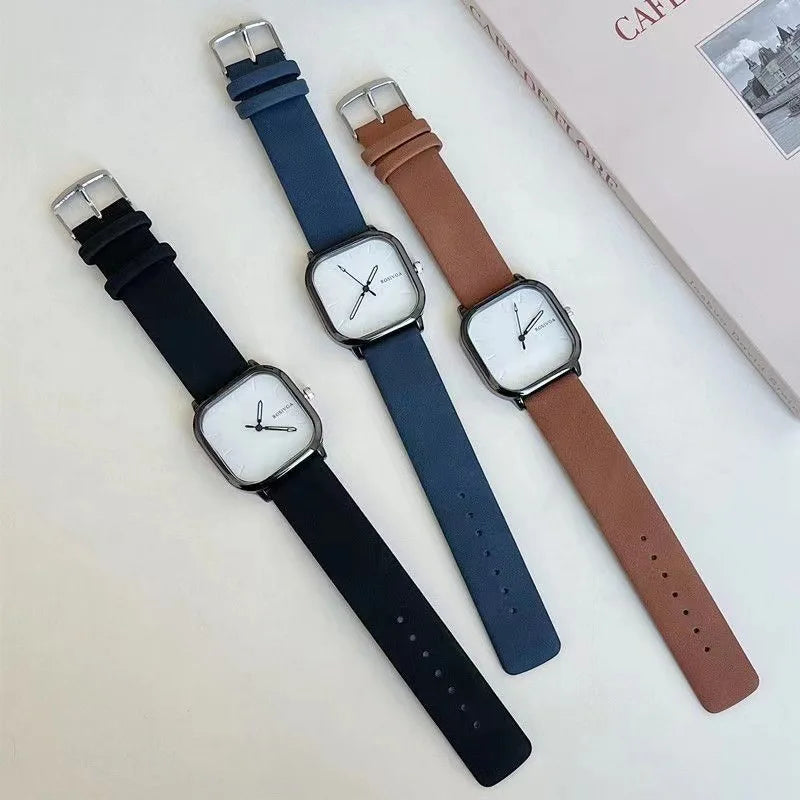 Fashion Watch Simple Square Dial PU Leather Quartz.