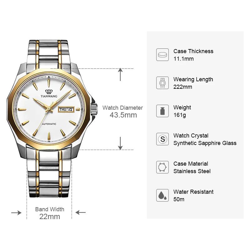 TIAN WANG Men's Watches Automatic Mechanical Watch.