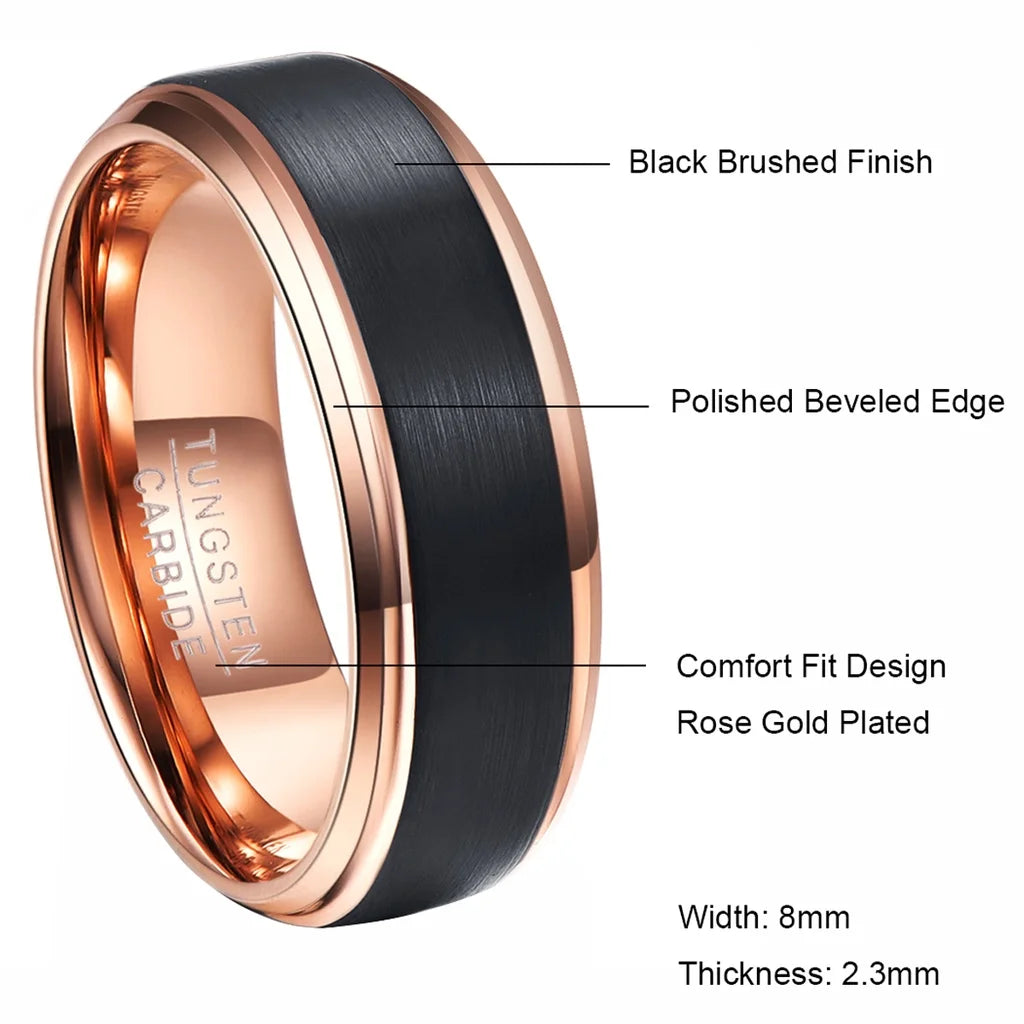 Rose Gold Plated Tungsten Carbide Rings.