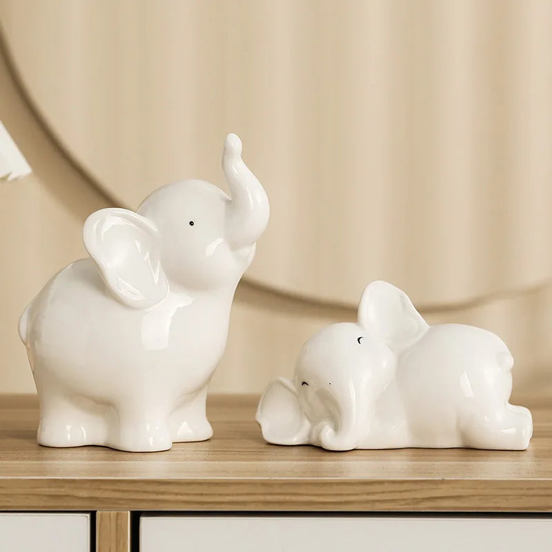 Nordic Style Golden Elephant Ceramic Ornaments Cute Animal Figurine Living Room Home Accessories Office Porcelain Crafts Decor