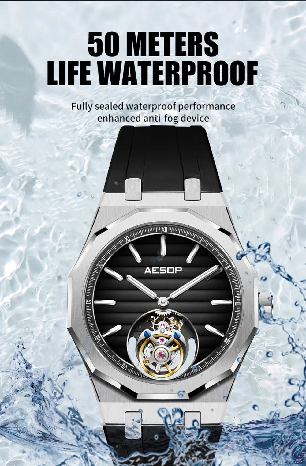 AESOP Flying Tourbillon Mechanical Skeleton Watch For Man 2023 Luxury Watches Waterproof Wristwatches Sapphire Mirror Gradient D