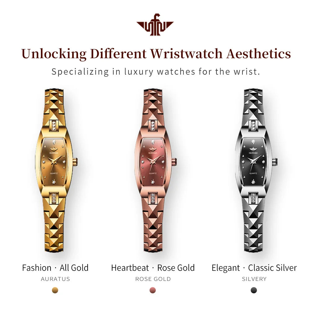 OUPINKE Original Watch for Women Luxury Diamond Gold Sapphire Quartz Waterproof Tungsten Steel Swiss Watches Bracelet Gift Set