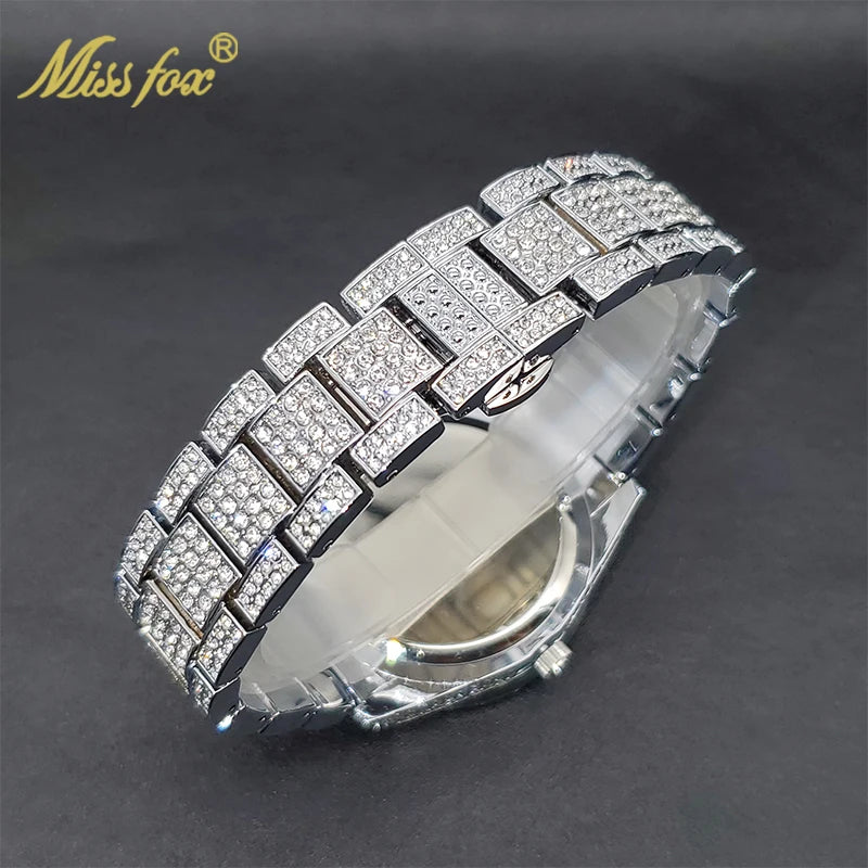 Men's Watches Adjust Date Day Stylish Hip Hop Rapper Style Diamond Watch For Man Women Waterproof Cool Trendy Accessorice New In