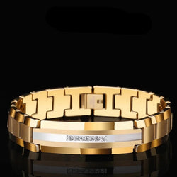 Men's Tungsten Carbide Bracelet - Gold and Silver Two-Color Design