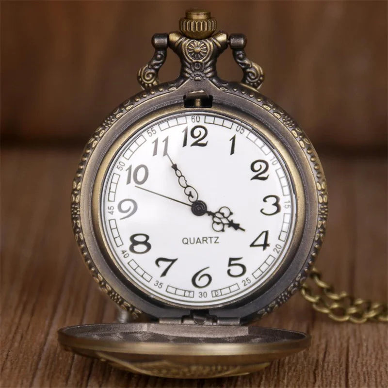 Exquisite Famous Anime Yellow Hat Hollow Carved Quartz Pocket Watch Necklace Pendant Gifts For Women Man with Fob Chain