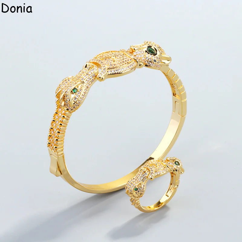 Donia Jewelry Euro-American Double-headed Leopard Crocodile Titanium Steel Micro Inset AAA Zircon Luxury Bracelet Ring