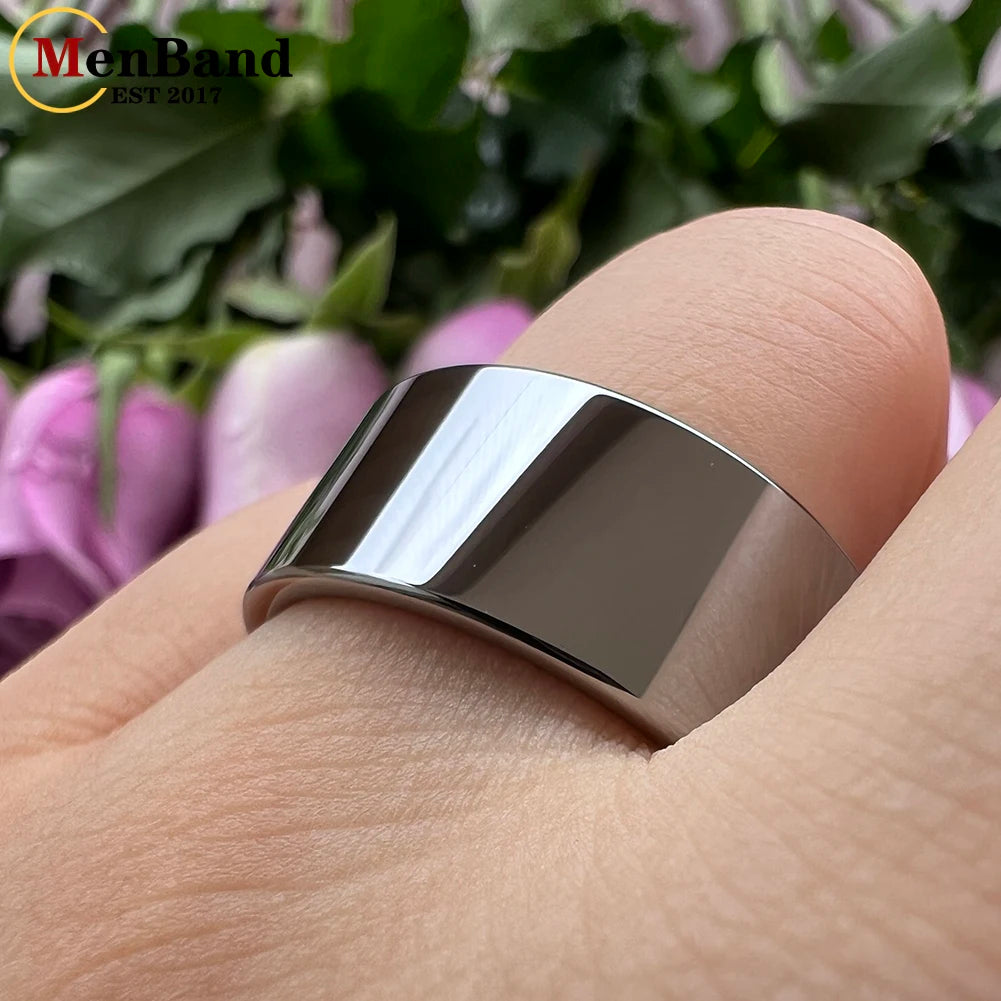 Wide Glossy Large Men's Ring Shiny Wedding Ring with Tungsten Flat Finish Design, Comfortable Fit