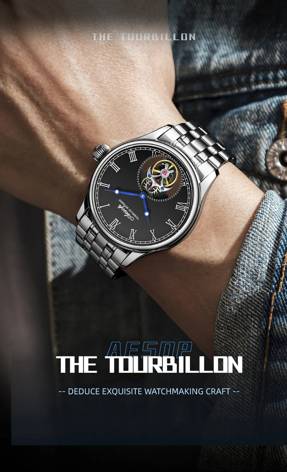 Aesop Real Flying Tourbillon Movement Mechanical Watches Luxury Watch for Men Skeleton Tourbillon Watch Sapphire Official Store