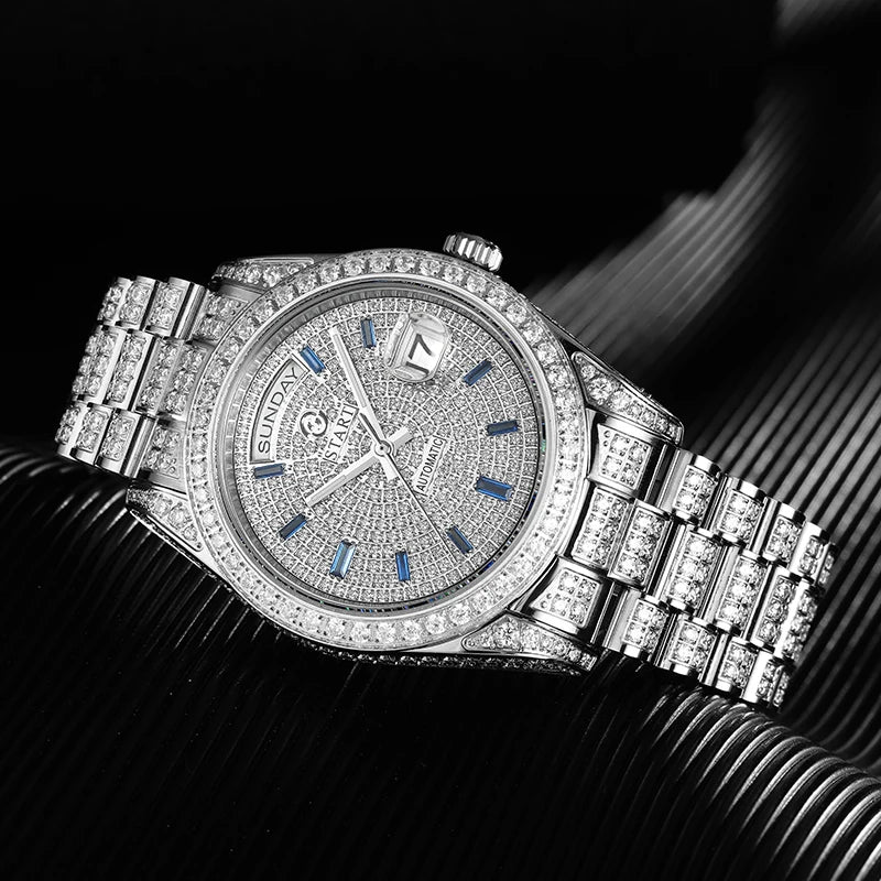 Luxury automatic diamond watch, Swiss quality.