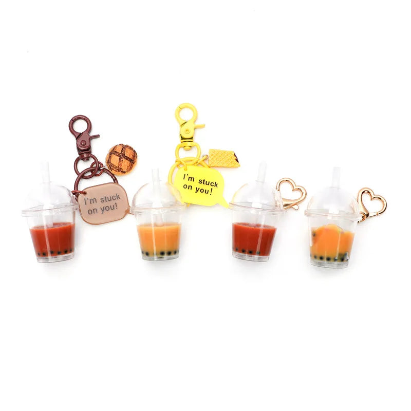 Creative Pearl Milk Tea Keychain AirPods Earphone Set Pendant Girl Bag Accessories