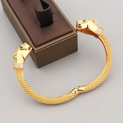 Donia Jewelry New Fashion Double Leopard Titanium Micro-Inlaid AAA Zircon Luxury Retro Open Bracelet.