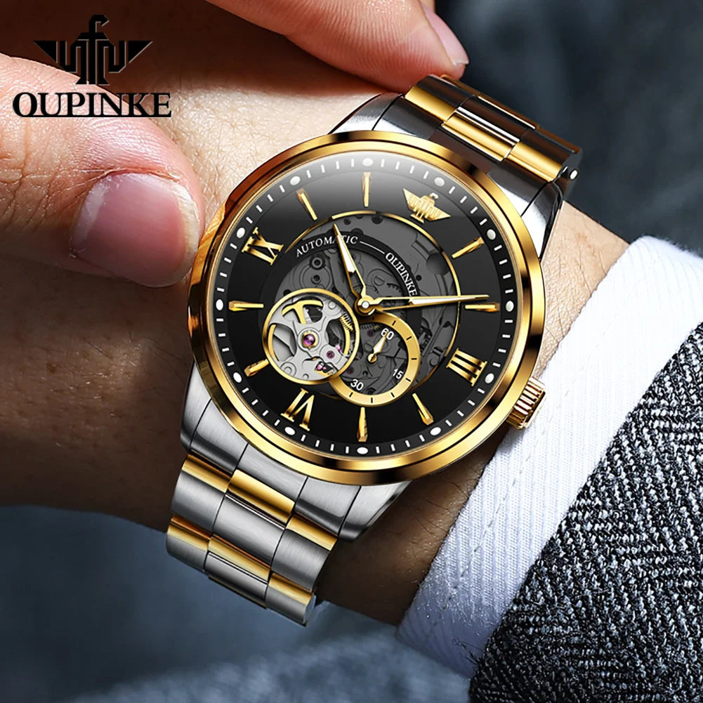 OUPINKE 3190 Automatic Mechanical Watch for Men Japan Movement Skeleton Design Sapphire Crystal Mirror Waterproof Male Watch