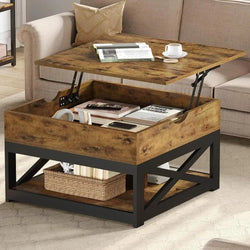 Luxury Rustic Brown Marble Coffee Table - Functional Elegance for Your Living Space