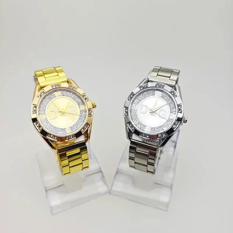 Fashionable crystal quartz luxury watch for women.