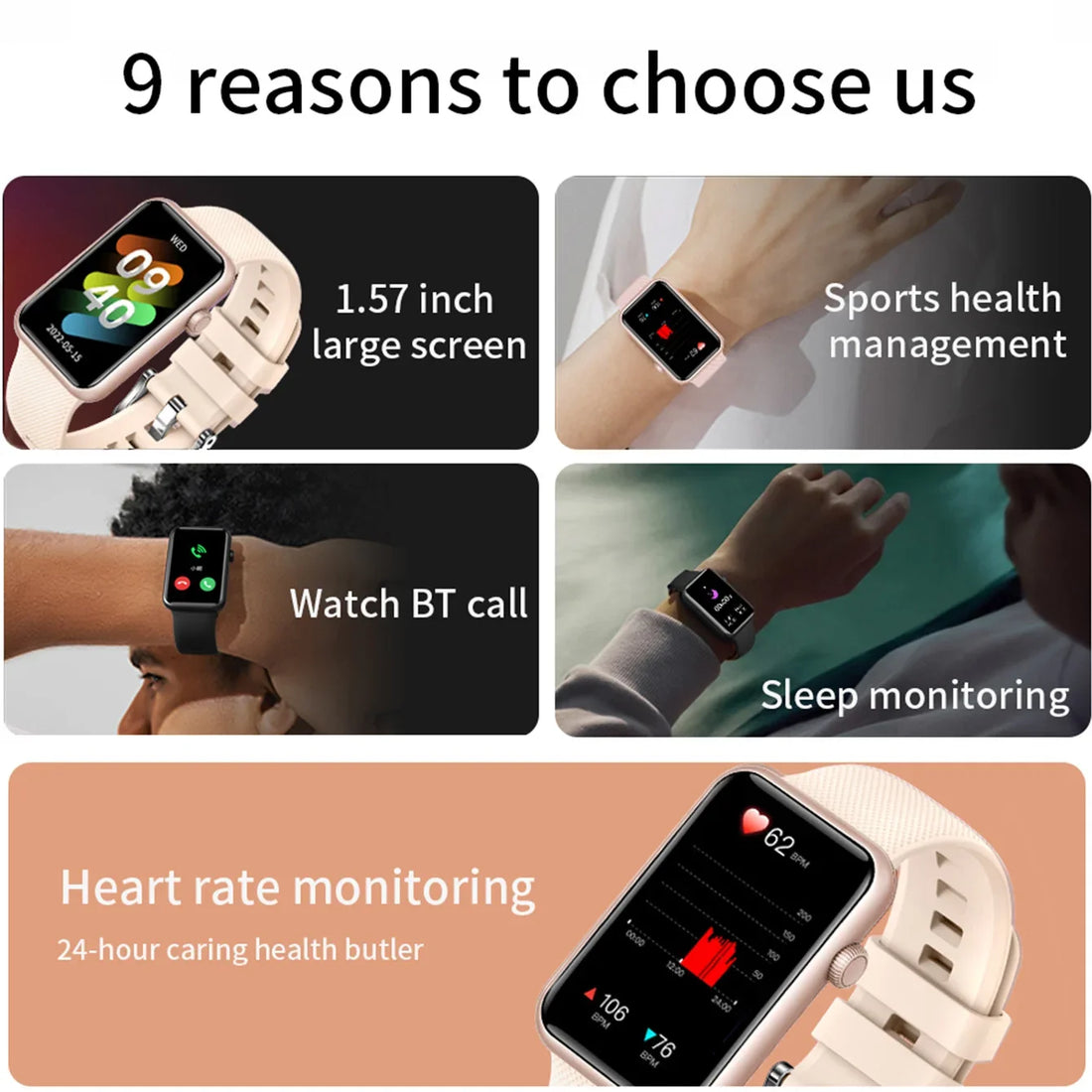 EFFEOKKI Health Bracelet Health Smart Band Pro Men Women BT Call 1.57&quot; Smart Wristwatch Health Monitoring IP67 Waterproof