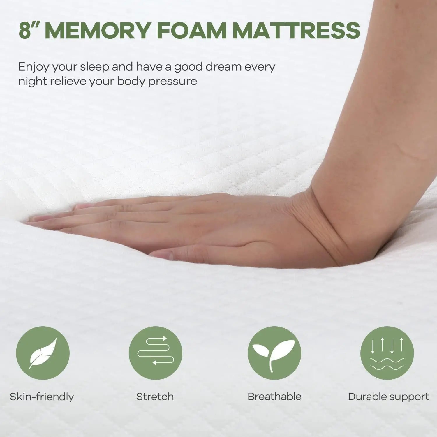 8 Inch Queen Gel Memory Foam Mattress Pressure Relieving, Cooling Gel Foam, Material &amp; Construction，Bed-in-a-Box, White