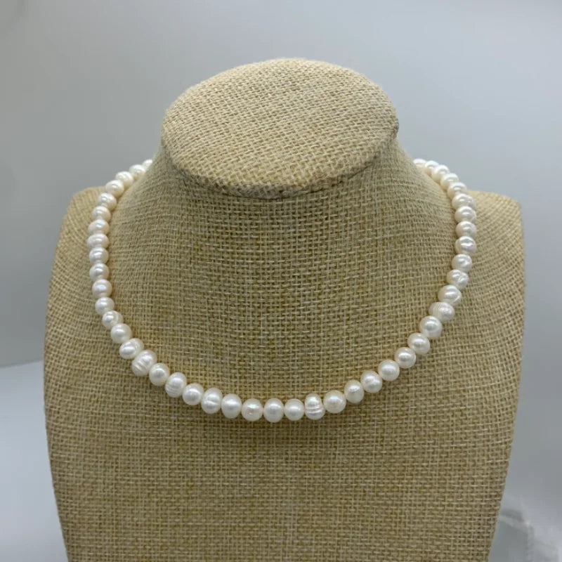 Wholesale 6-7mm Freshwater Pearl Necklace 925 Sterling Silver Choker Necklaces For Women Jewelry Gift