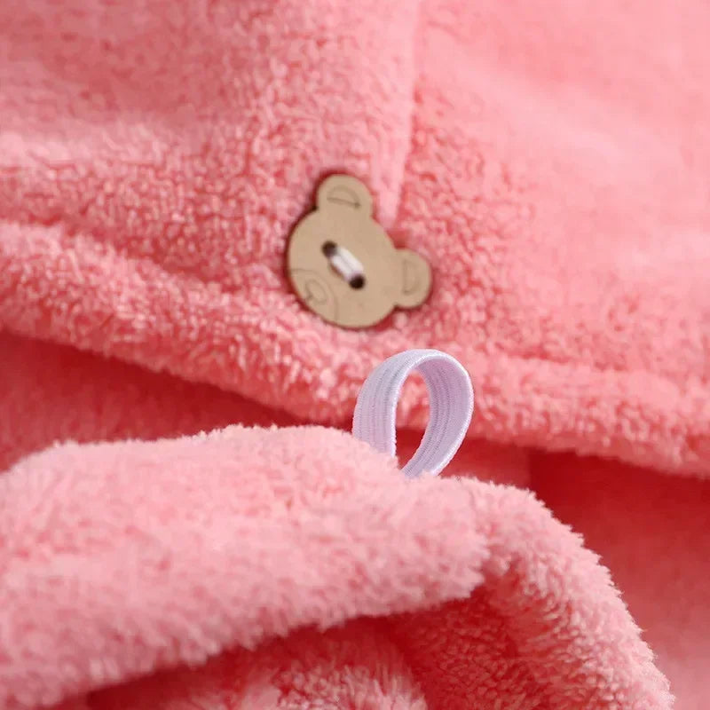 Microfiber Hair Towel Hair Cap with Button.