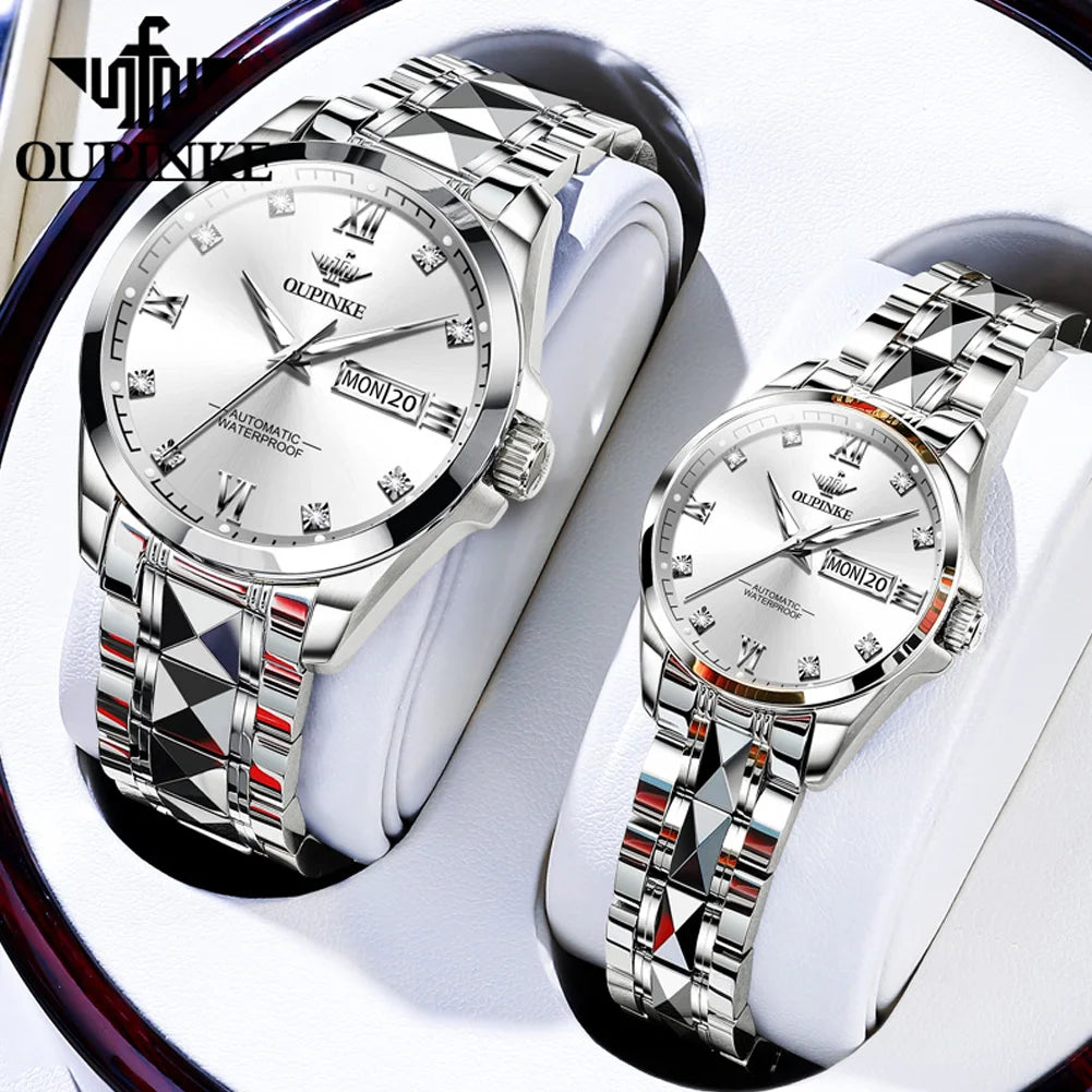 OUPINKE 3262 Couple Watches for Men Women Dual Calendar Display Waterproof Lover Wristwatch Luxury Brand Original Couple Watch