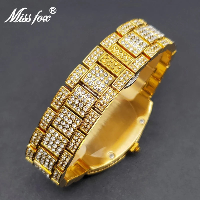 Gold Tonneau Watches For Men Luxury Diamond