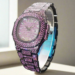 Diamond Men's Watch Black Full Pink.