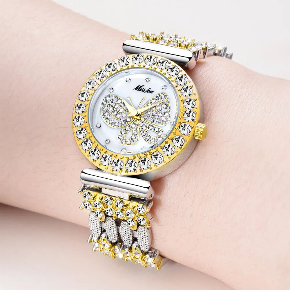 Butterfly Watch For Women Elegant Fashion Ladies Quartz Watch Diamond Ice Out Glittery Party Jewelry Wristwatch Gift For Female