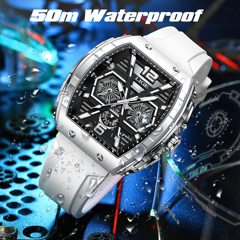 LIGE Square Man Watch Brand Luxury Fashion Silicone.