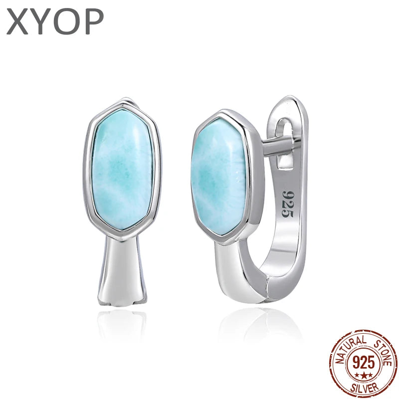 Geometric Larimar Sterling Silver Earrings Women.