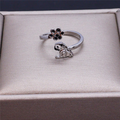 Creative Cute Black Dog Open Ring for Women.