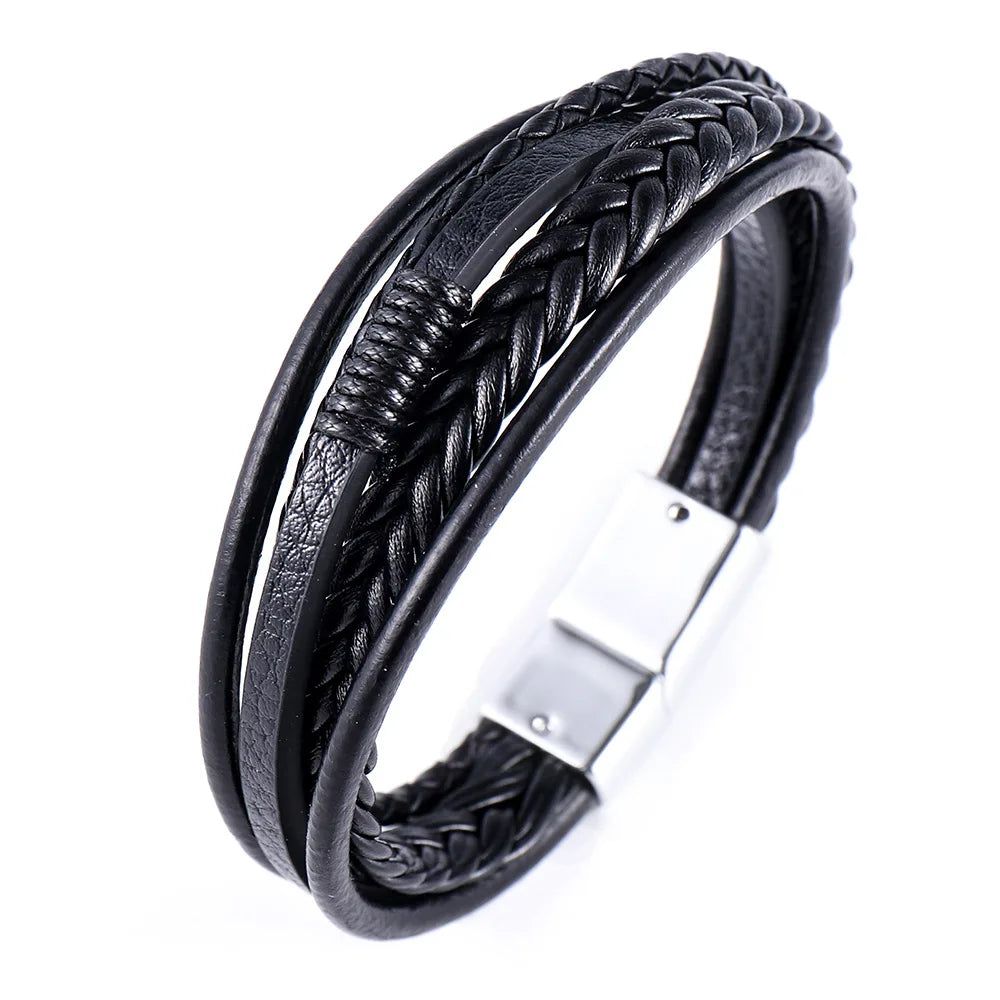 Trendy Leather Bracelets Men Stainless Steel.