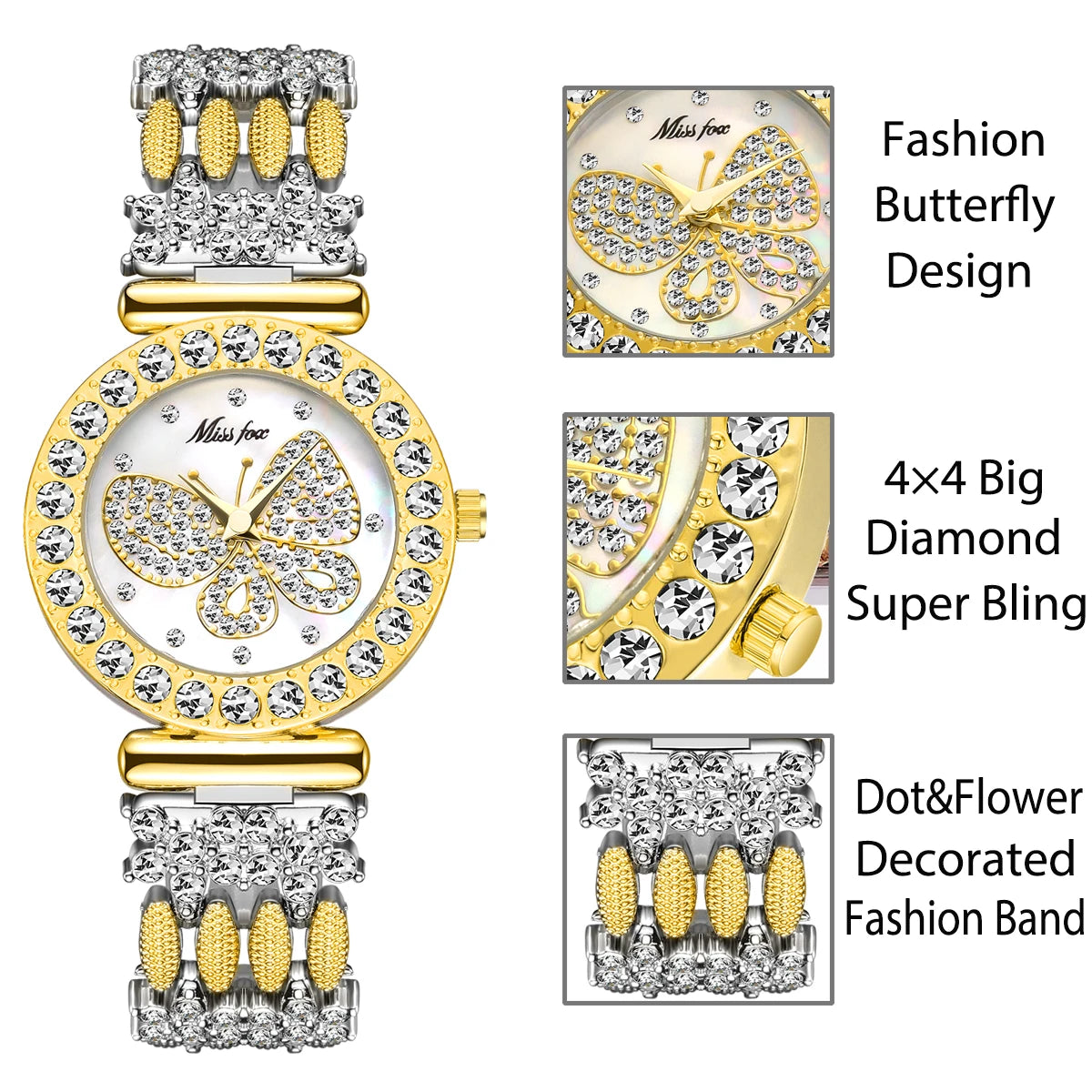 Butterfly Watch For Women Elegant Fashion Ladies Quartz Watch Diamond Ice Out Glittery Party Jewelry Wristwatch Gift For Female