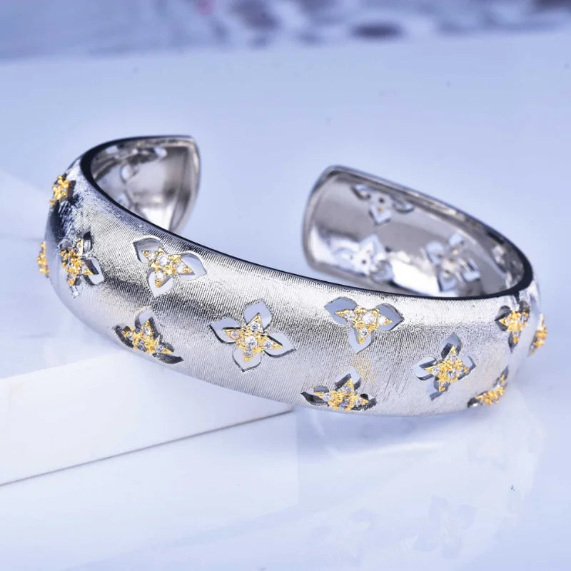 Donia Jewelry Fashion Four-Leaf Flower Steel Micro-Inlaid AAA Zircon Luxury Drawing Open Bracelet