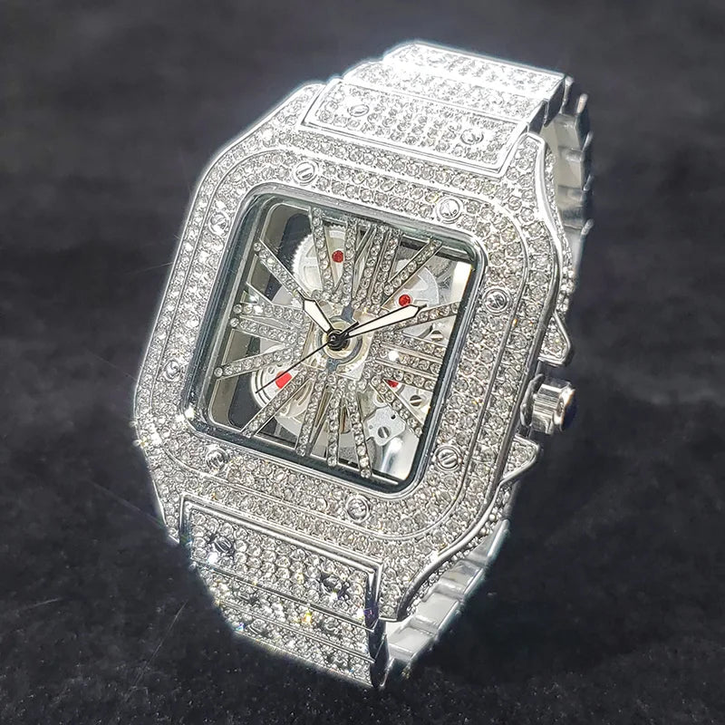 Square Full Diamond Watches For Men Luxury Fashion.