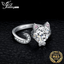 Love Cat Round Gemstone Silver Ring for Women