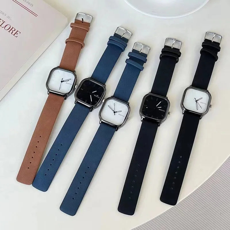 Fashion Watch Simple Square Dial PU Leather Quartz.