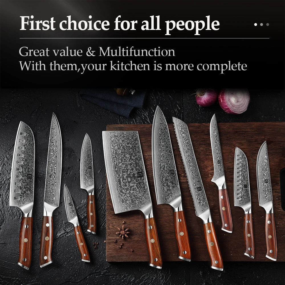 XINZUO 1-10 PCS Kitchen Knife 67 Layers Damascus Steel Chef Slicing Utility Paring Knife Steel Rosewood Handle Razor Sharp