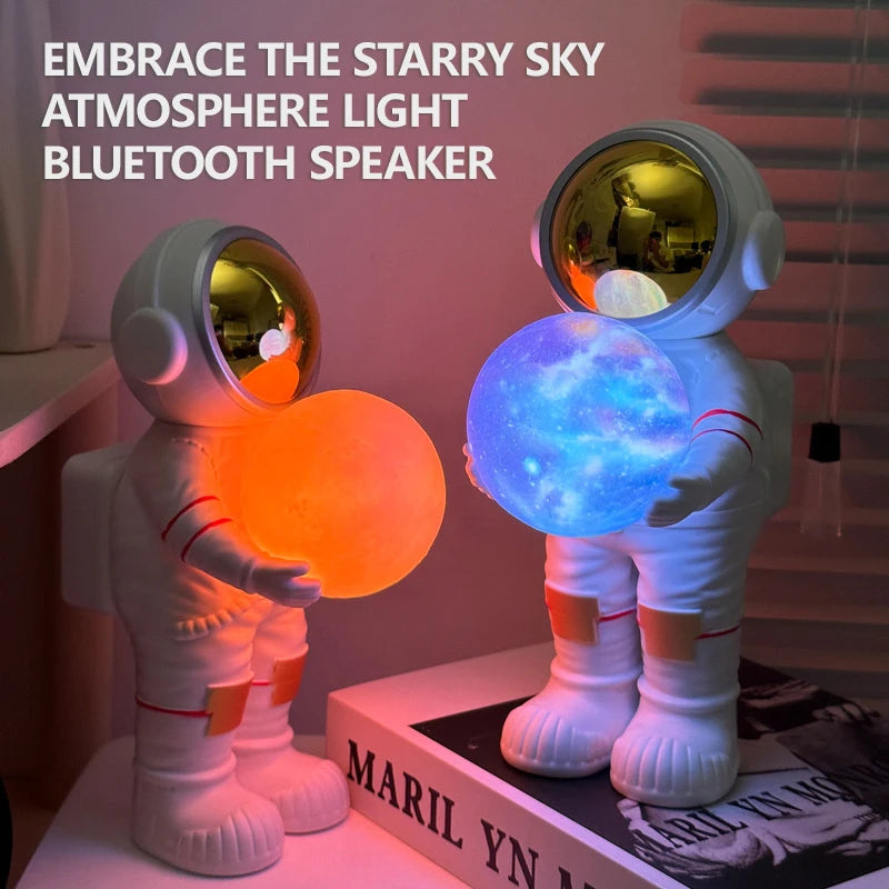 Creative Astronauts Embrace Starry Sky Wireless Bluetooth Speakers Desktop Night Light Subwoofer LED Atmosphere Light Speaker