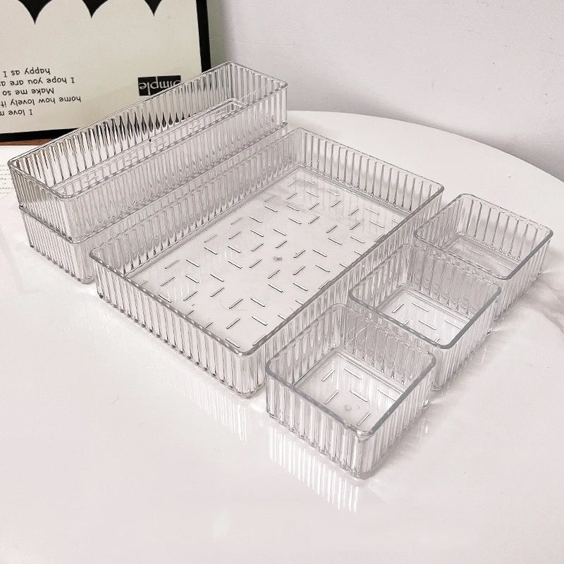 Plastic Transparent Cosmetics Storage Boxes Set Stackable Vanity Bathroom Makeup Organizer Bin Desktop Drawer Organizer