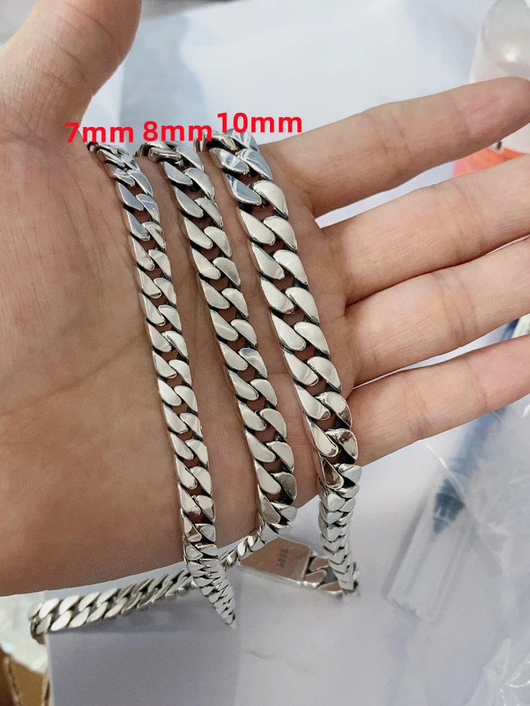 Real Solid Silver Punk Bracelet Wide.