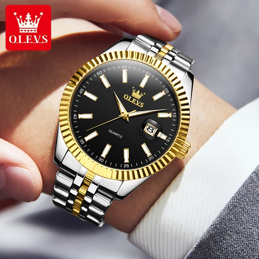 OLEVS Original Brand New Men's Watches Calendar Stainless Steel Strap Quartz Watch Luxury Waterproof Male Wristwatch Luminous