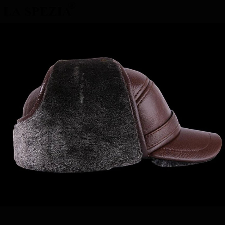 Winter Bomber Hat Men Russian Brown Leather.