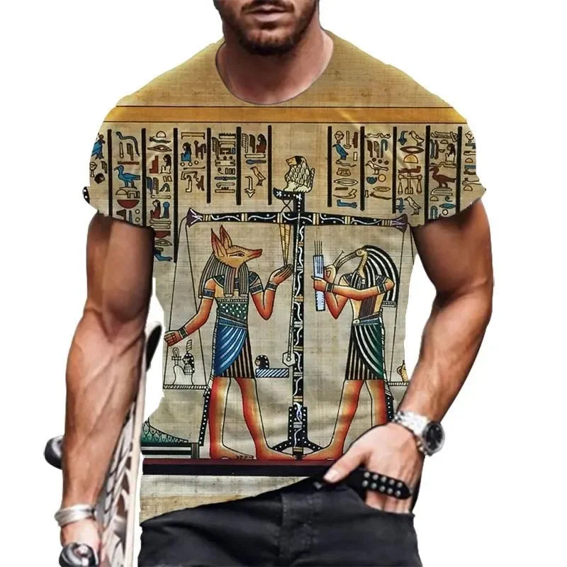 Men's T-Shirts 2022 Fashion Retro Style T-shirt Egyptian Elements 3D Printing Casual Breathable Men  Women Funny Short Sleeves