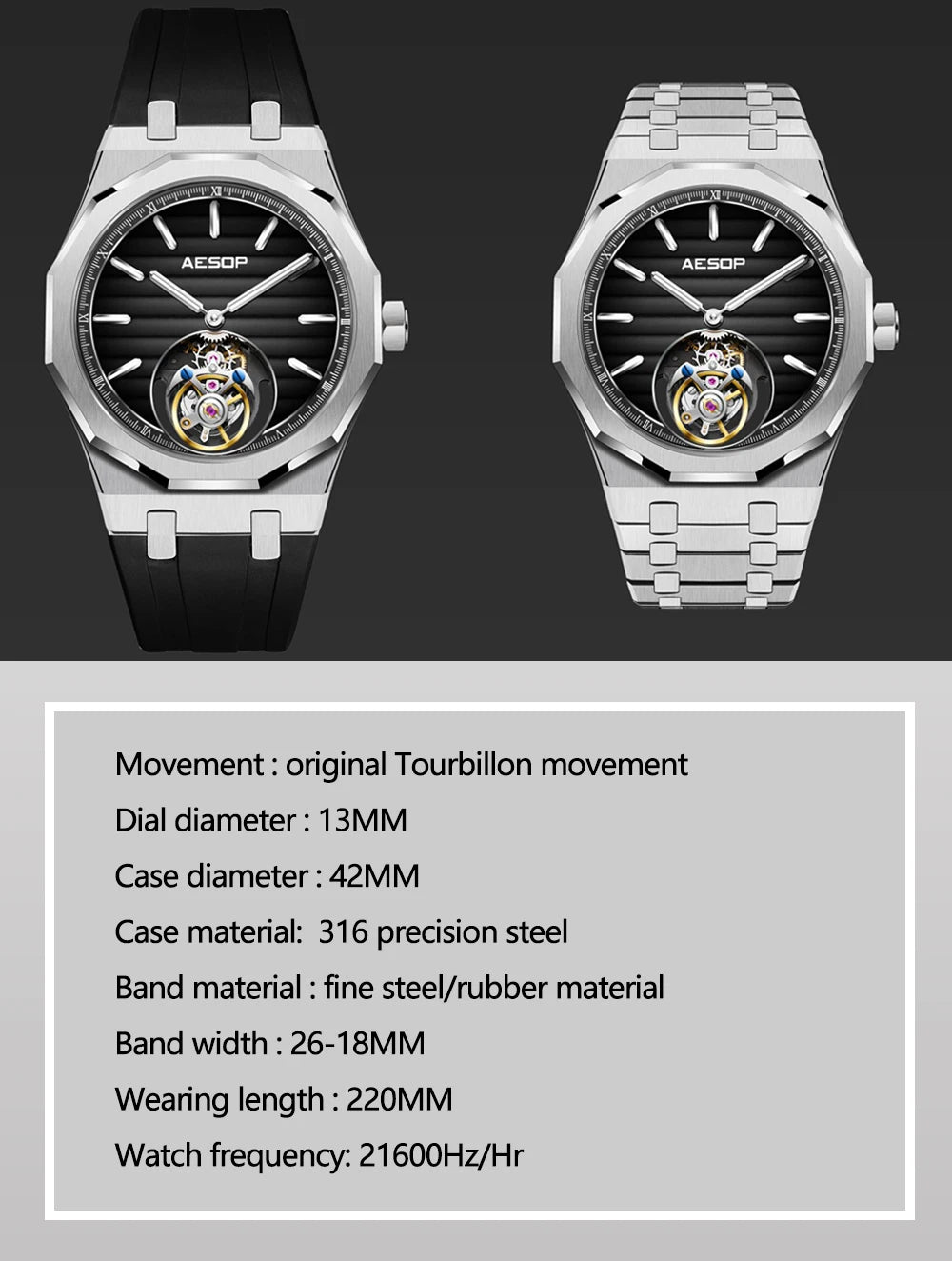 AESOP Flying Tourbillon Mechanical Skeleton Watch For Man 2023 Luxury Watches Waterproof Wristwatches Sapphire Mirror Gradient D