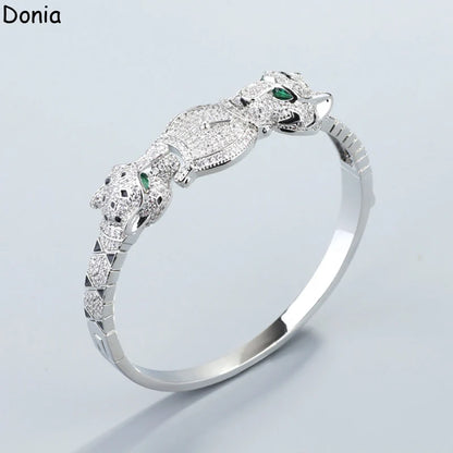 Donia Jewelry European and American Fashion Double-Headed Cheetah Titanium Steel Micro Inset AAA Zircon Luxury Bracelet Ring