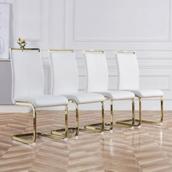 Modern Dining Chairs Set of 4,Side Dining Room Chairs with Golden Legs,Kitchen Chairs with Faux Leather Padded Seat High Back