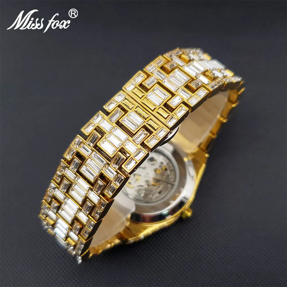 Mechanical Skeleton Watch Luxury Men Gold Diamond Fashion Hip Hop Street Trend Waterproof Automatic Watches For Man Droshipping