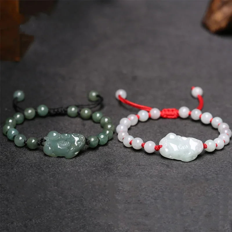 Customized Natural Jade Emerald Pixiu Beads Bracelets.