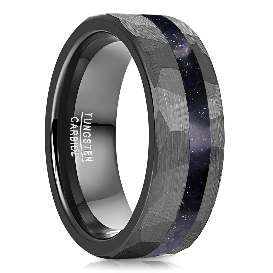 Nuncad 8mm Brushed Matte Black Hammered  Blue sandstone Tungsten Carbide Ring for Man Jewelry