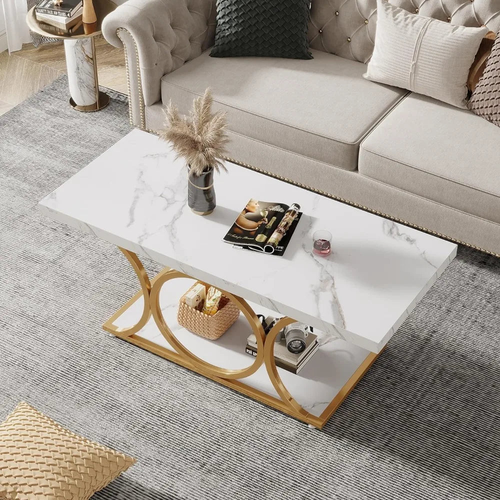 Rectangle Coffee Table - Modern Elegance with Storage Shelf.